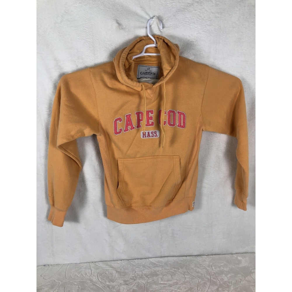 CUFFY'S Hoodie Mens Small Orange Pullover Fleece Hooded Pockets Cape Cod